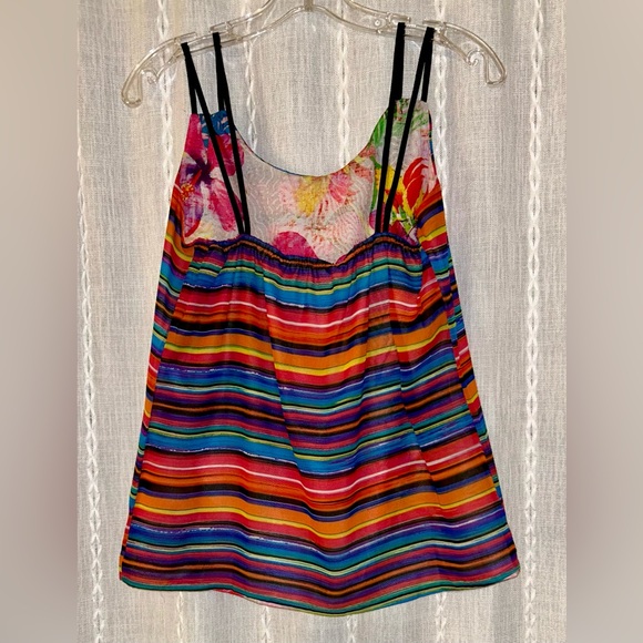 Reversible, sleeveless top, floral and rainbow striped. Sz Small - Picture 4 of 9